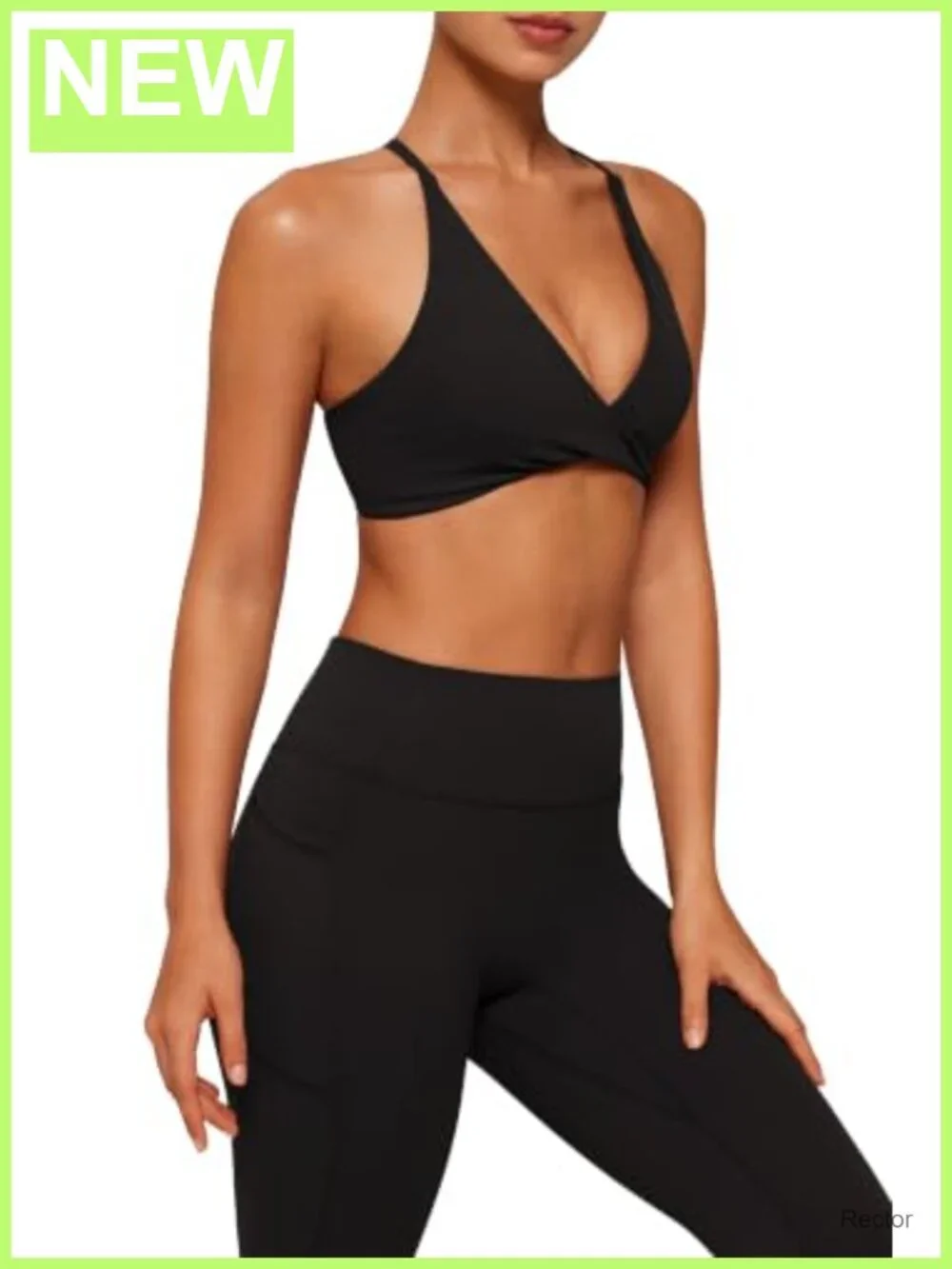 2 Piece Workout Set V Neck Sports Bra Leggings Nylon Elastane Yoga Gym
